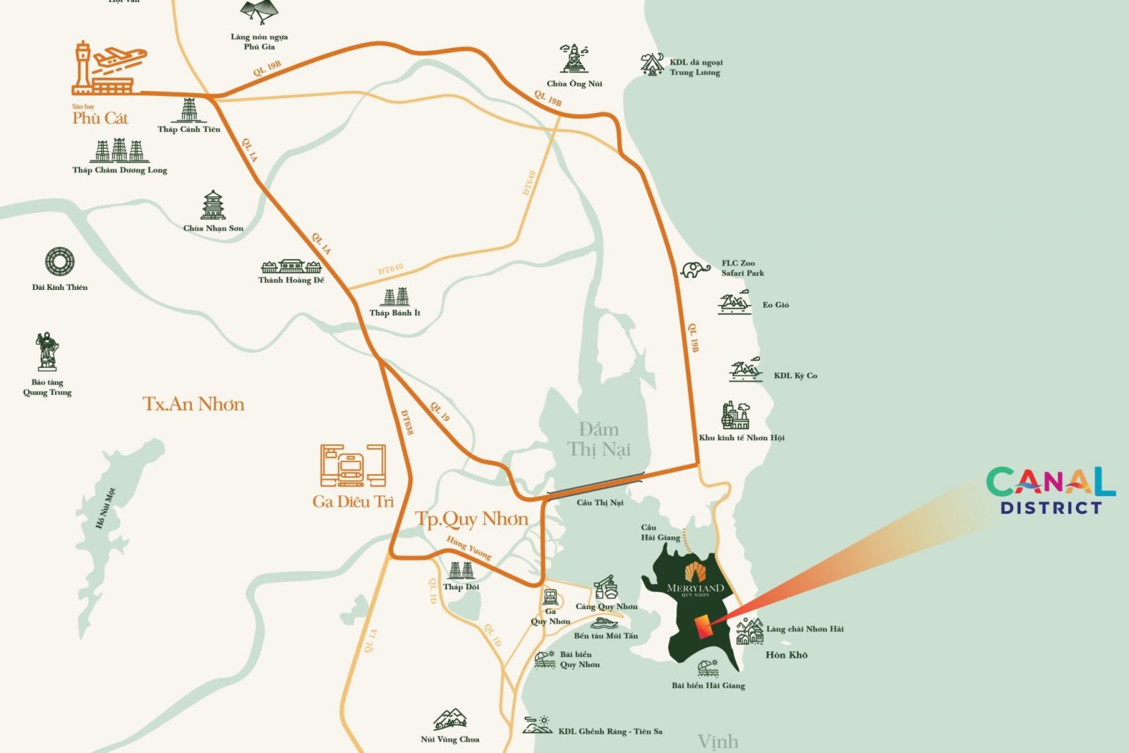 Vị trí phân khu CANAL DISTRICT tại MerryLand Quy Nhơn